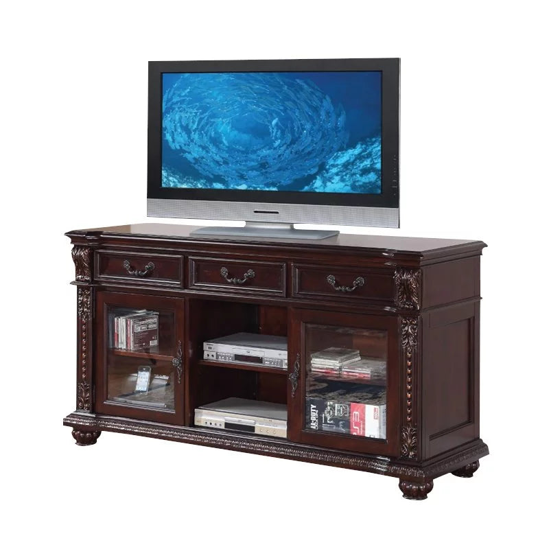 3-Drawer Wooden TV Stand with Glass Doors D55158
