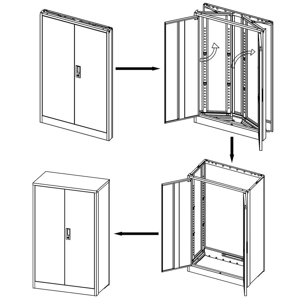 Black Lockable Foldable Steel Storage Cabinet with 2 Adjustable Shelves O4654