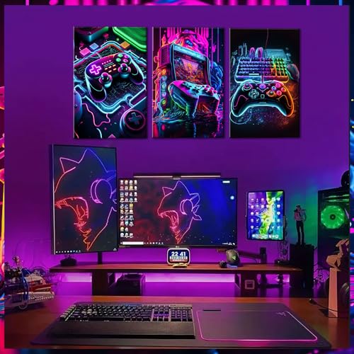 Gaming Room Wall Art Set of 3 16x24in Unframed A2640
