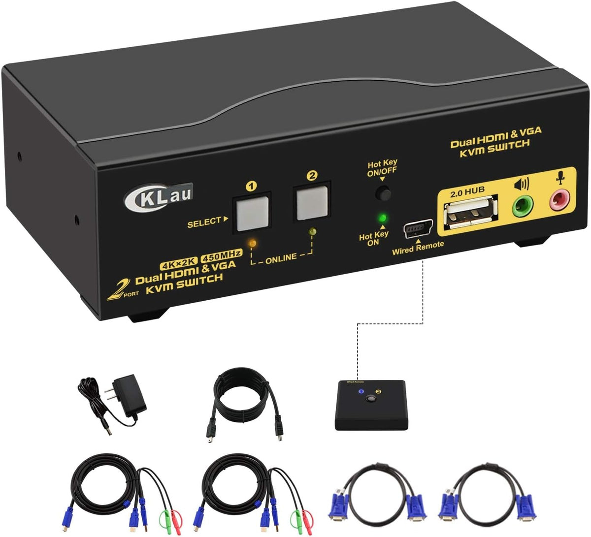 2 Port HDMI VGA KVM Switch with Audio and Cables I2702