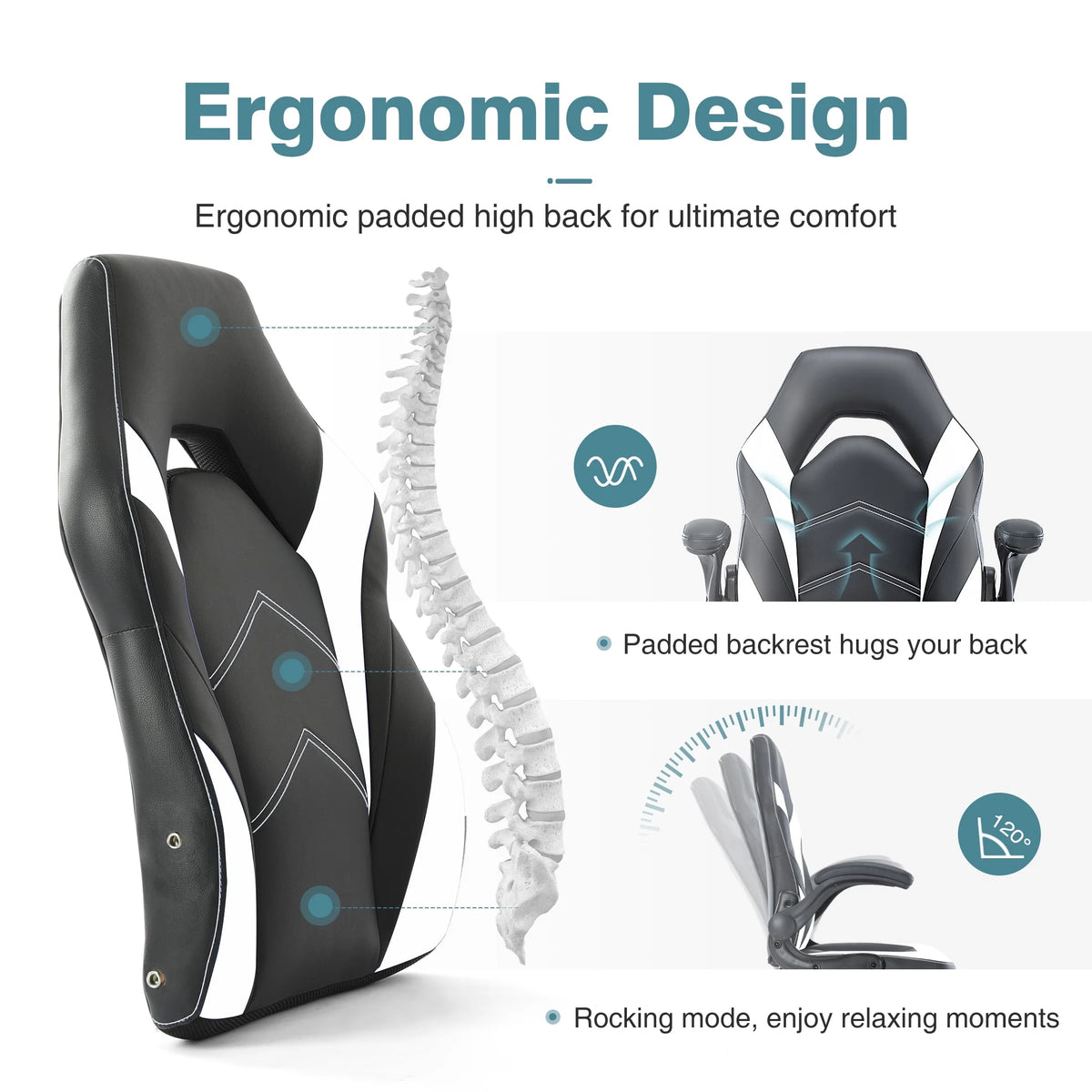 Black and White Ergonomic Office Chair with Lumbar Support Z966626
