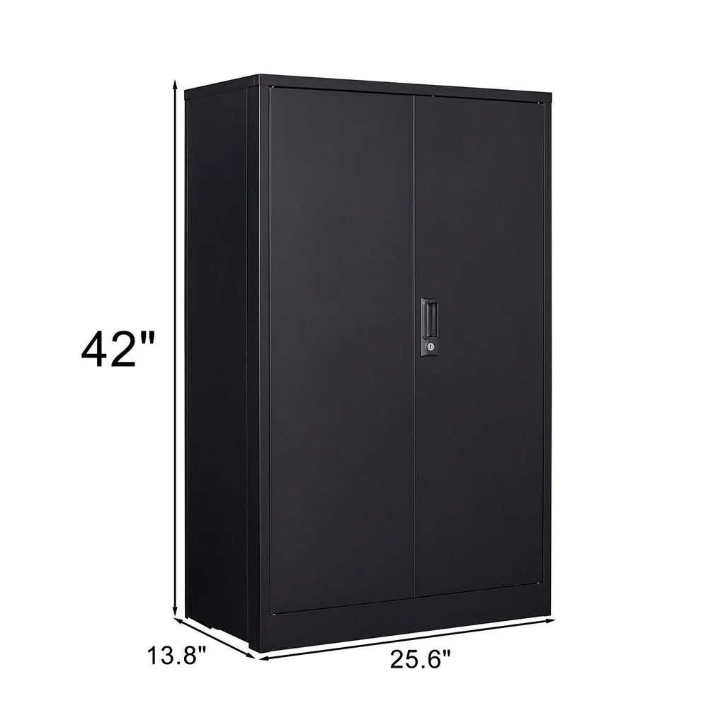 Black Lockable Foldable Steel Storage Cabinet with 2 Adjustable Shelves O4654