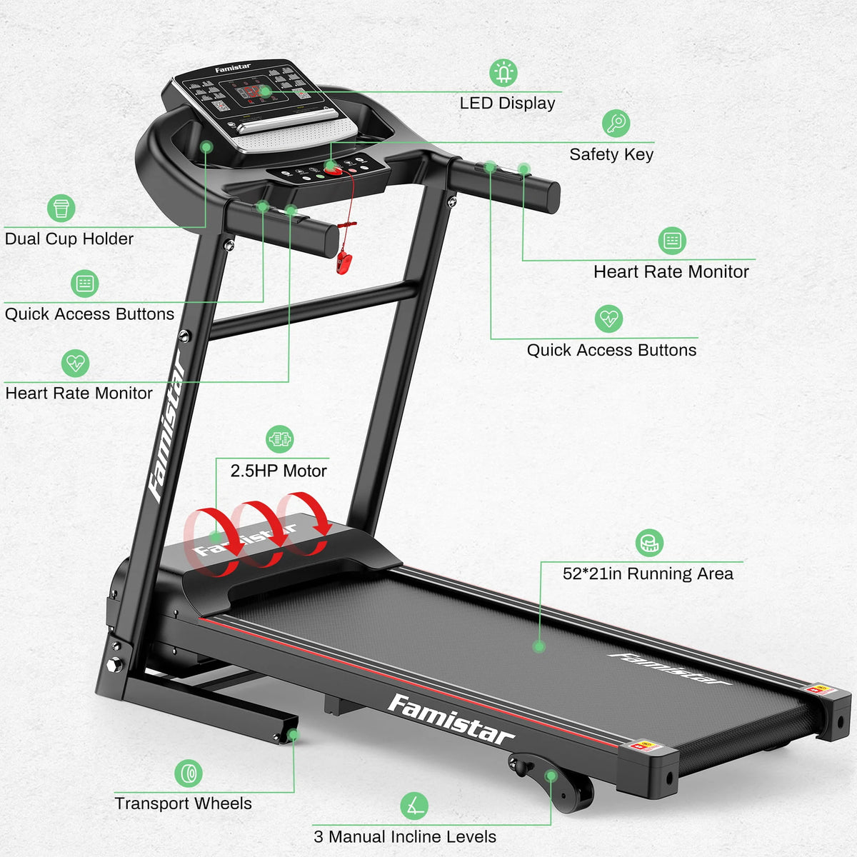 2.5HP Folding Treadmill with Manual Incline N1293