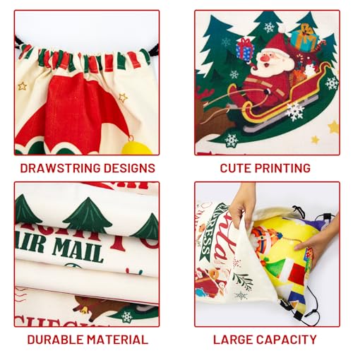 4-Pack Large Christmas Canvas Gift Bags with Drawstring L2656