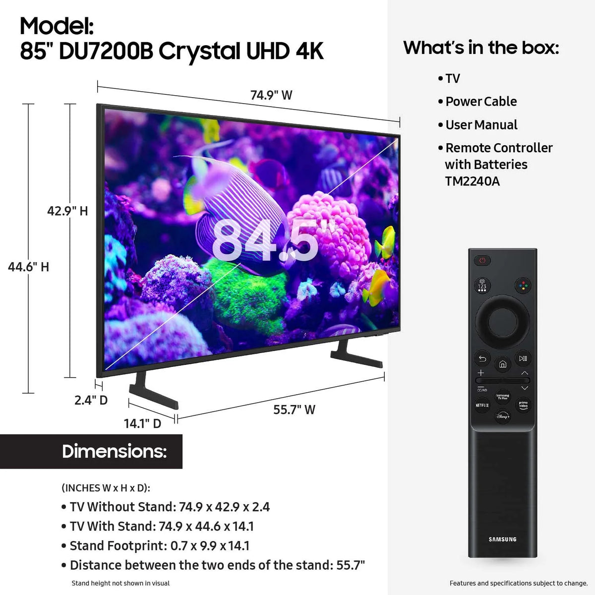 85” Crystal UHD 4K Smart TV E623