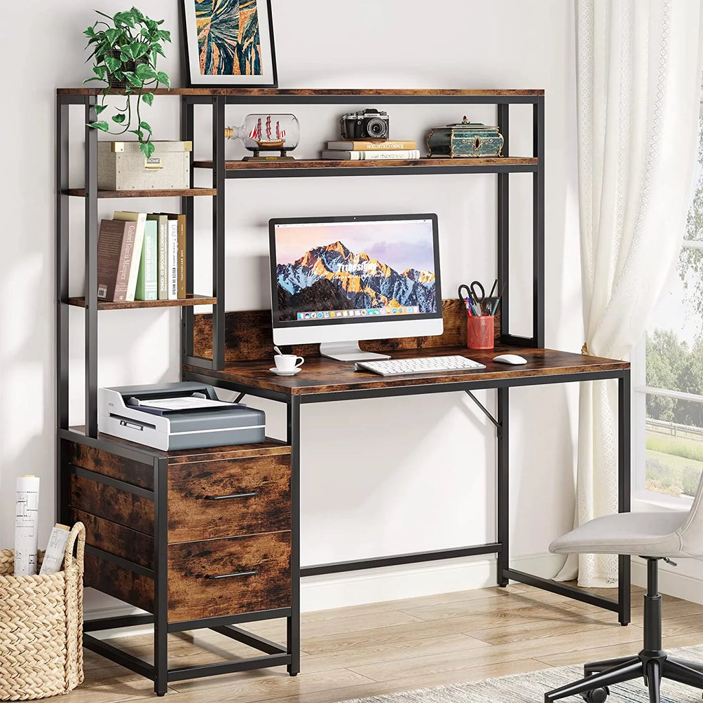 55 Inch Computer Desk with 2 Drawers and Storage Shelves T71411