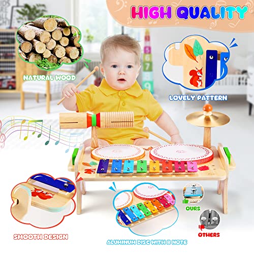 Kids Drum Set 7 in 1 Musical Toys Xylophone Tambourine G78420