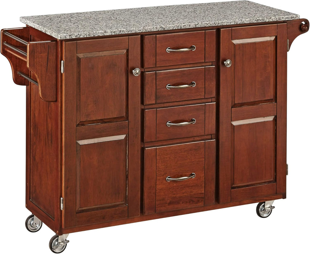 Warm Oak Finish Kitchen Cart with Granite Top K389010