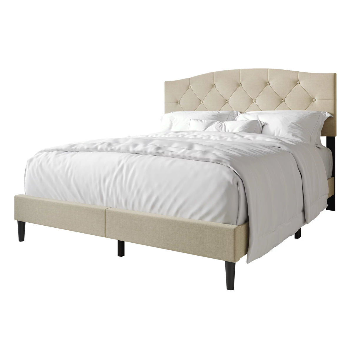 Beige Linen Upholstered Platform Bed R5385