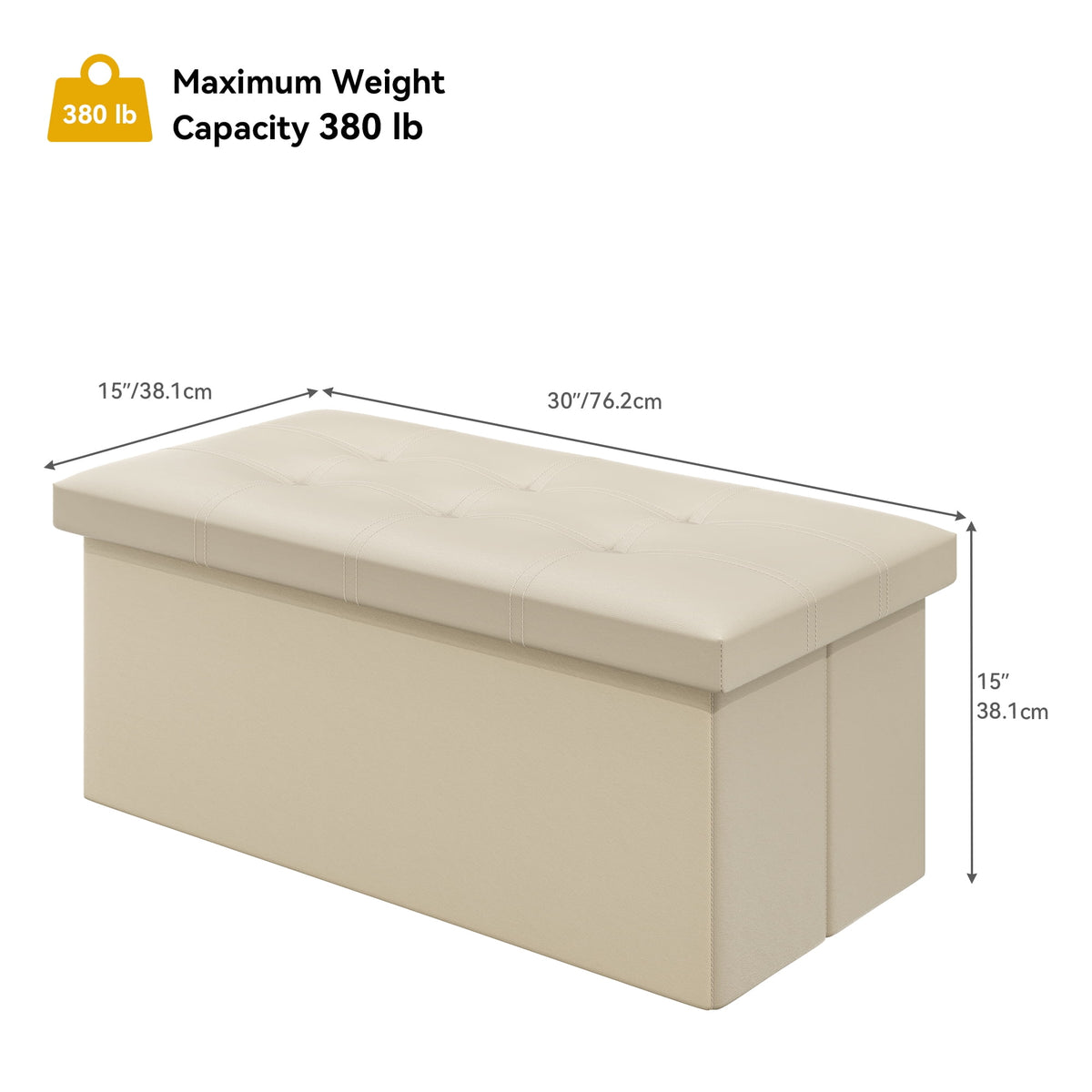 30 Inches Folding Storage Ottoman Bench Faux Leather Beige R86363
