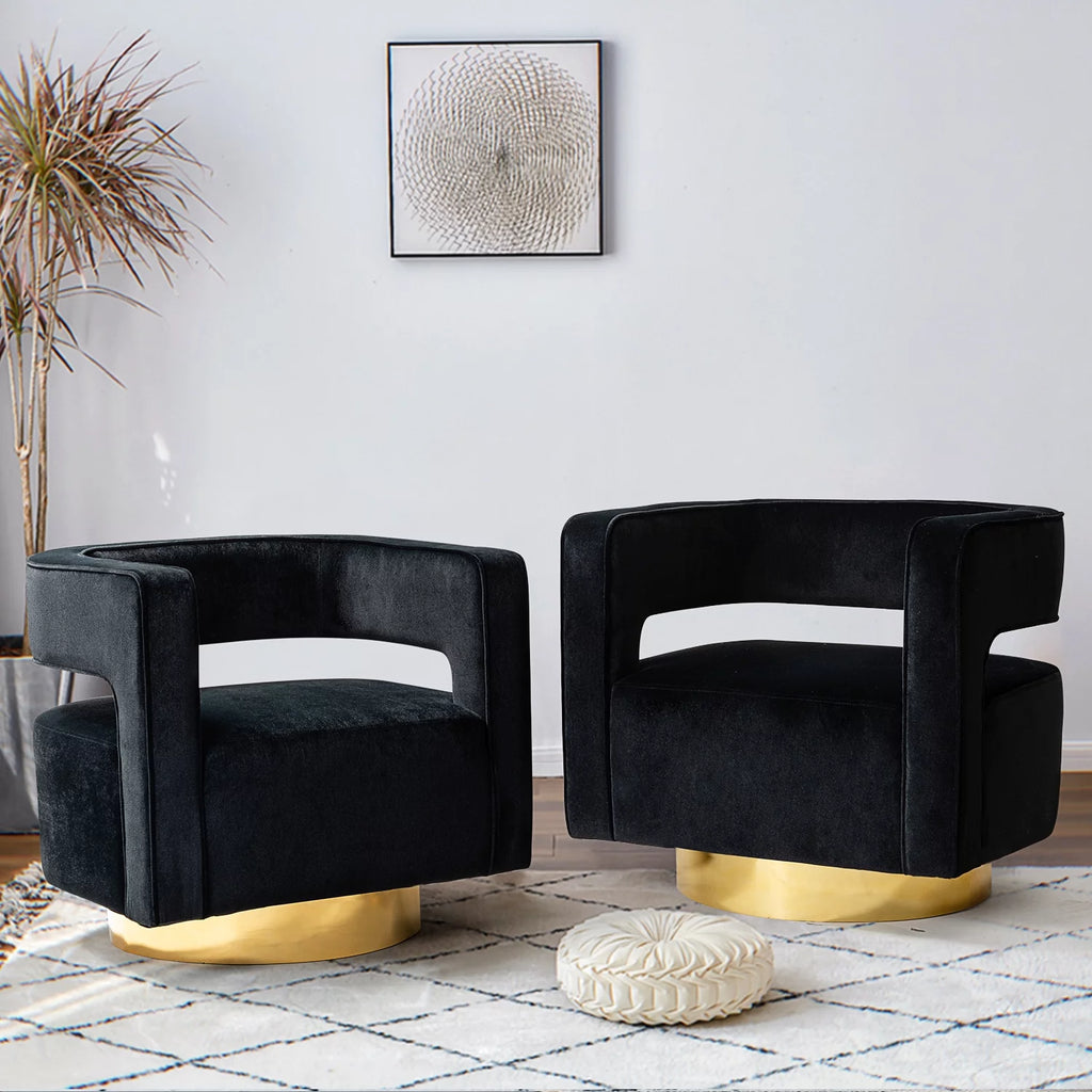 Black Velvet Swivel Barrel Chair Set of 2 S51301