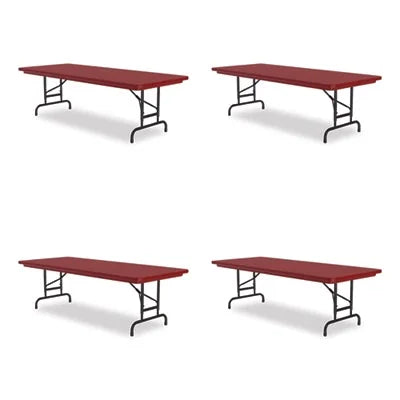 Adjustable Folding Tables, Rectangular, 72" x 30" x 22" to 32", Red Top, Black Base L797498