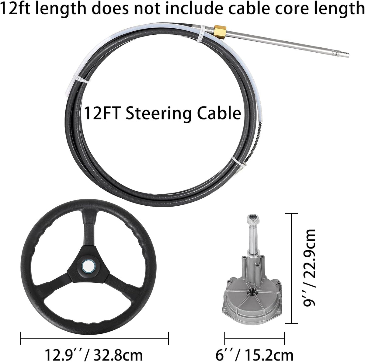 12' Mechanical Rotary Boat Steering Cable with 13 Inch Wheel B1622