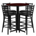 30'' Round Black Laminate Table Set with 4 Metal Barstools Y441