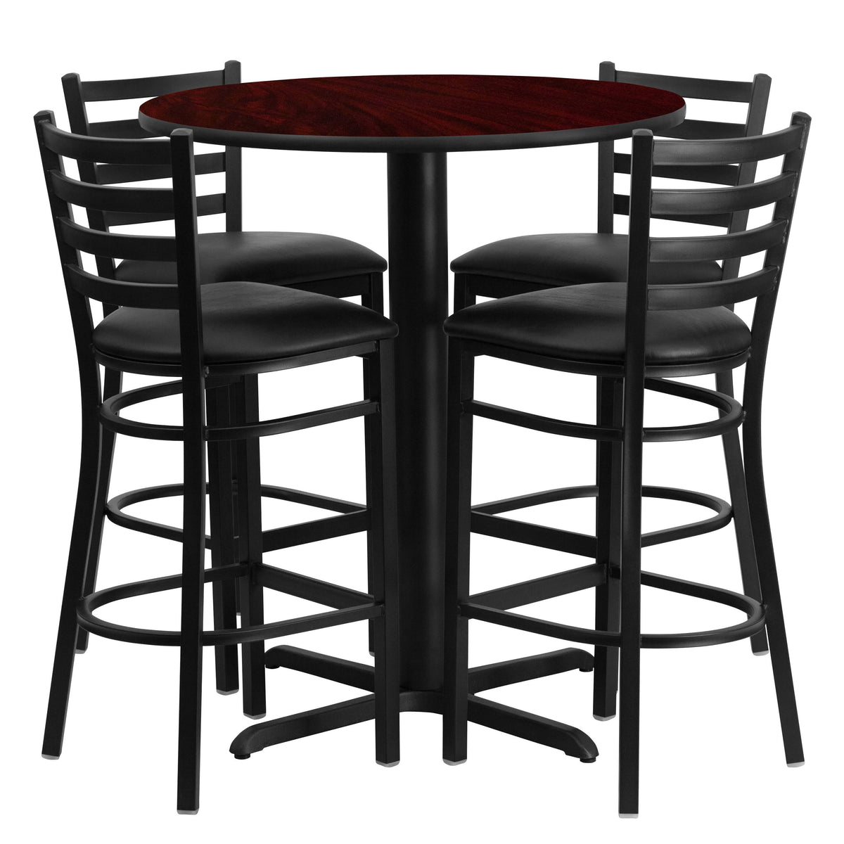 30'' Round Black Laminate Table Set with 4 Metal Barstools Y441