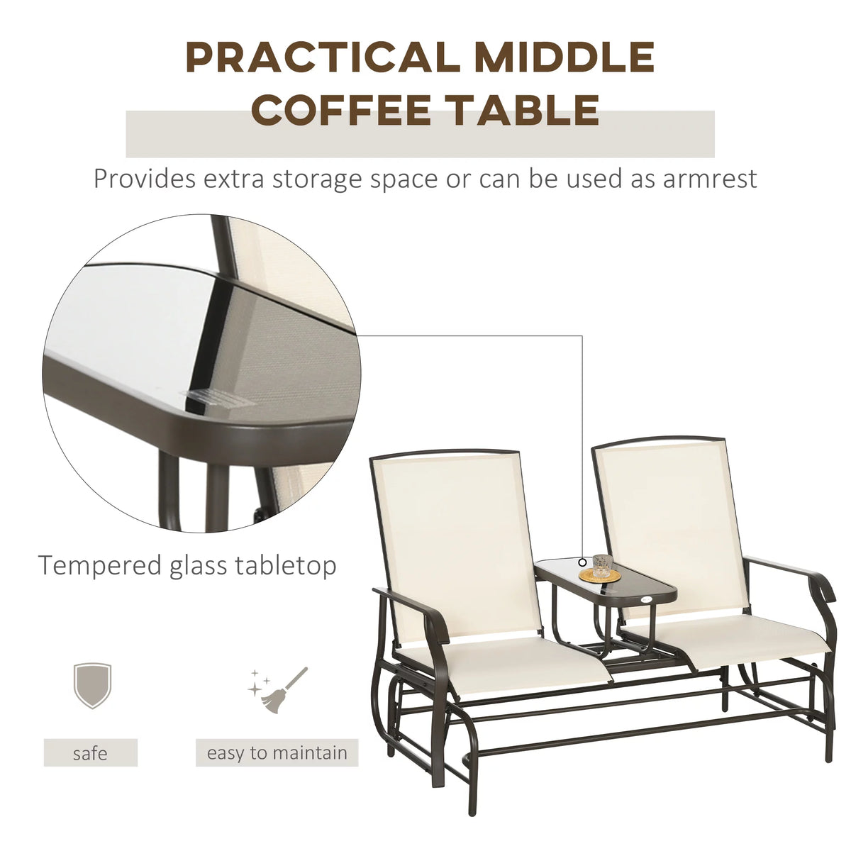 Gray Outdoor Glider Bench with Center Table H8095