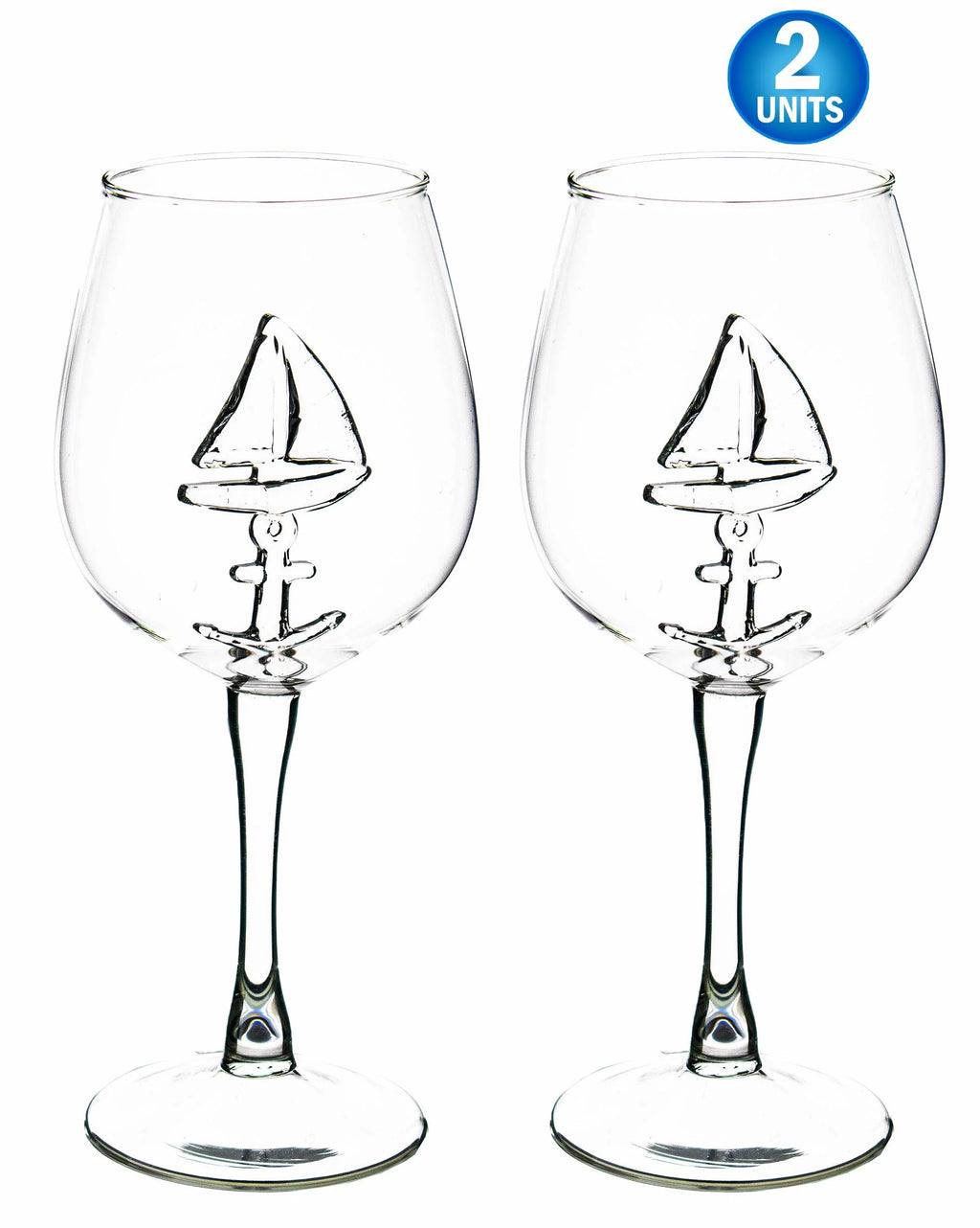 3D Sailboat Anchor Stemmed Wine Glass Set of 2 N771643