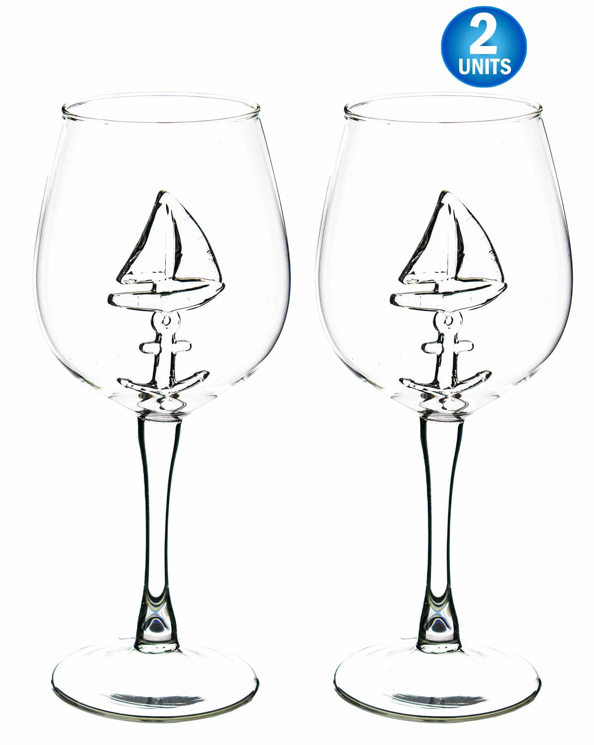 3D Sailboat Anchor Stemmed Wine Glass Set of 2 N771643