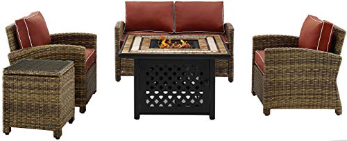 5-Piece Wicker Outdoor Loveseat Patio Furniture Set with Fire Pit Table N7140