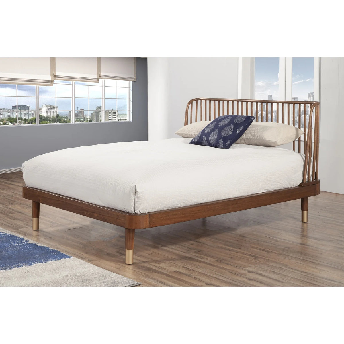 King Wood Platform Bed Dark Walnut L735