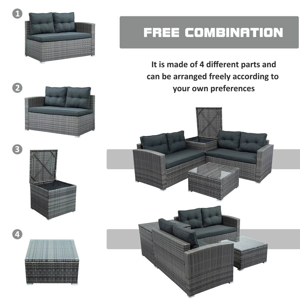 4 Pieces Patio Wicker Sofa Set with Cushions and Coffee Table M438108