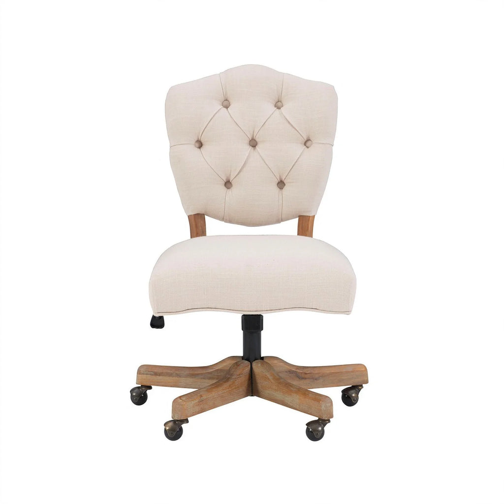 Beige Wood Upholstered Swivel Office Chair Q20142