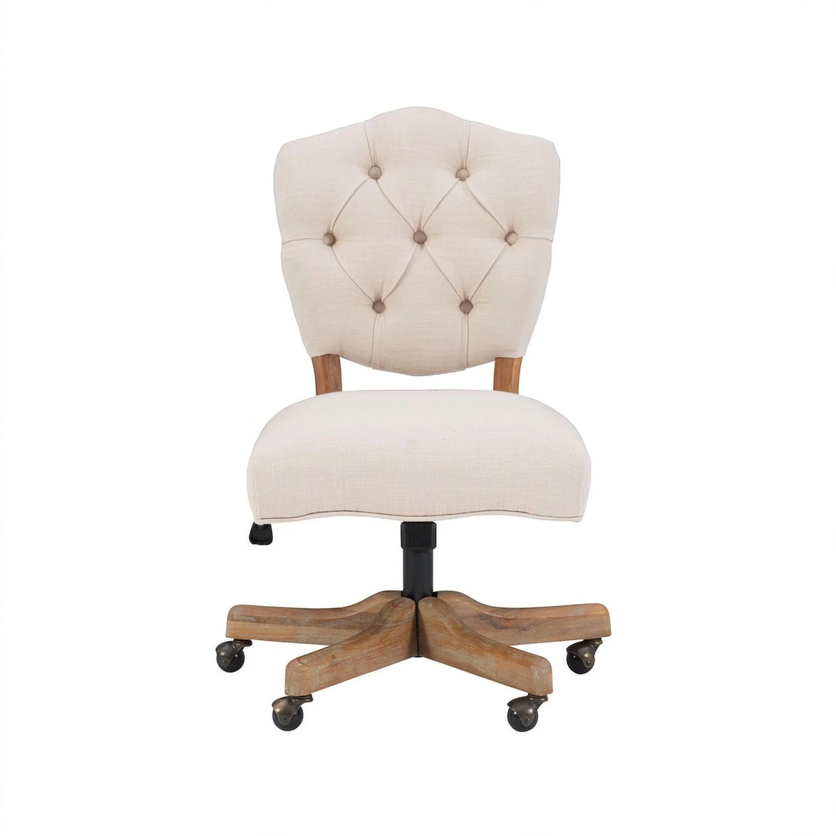 Beige Wood Upholstered Swivel Office Chair Q20142