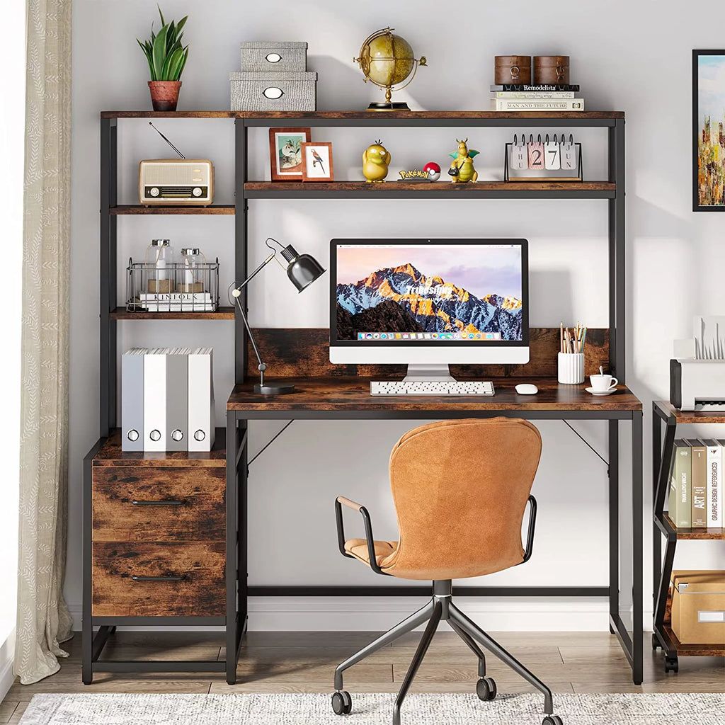 55 Inch Computer Desk with 2 Drawers and Storage Shelves T71411