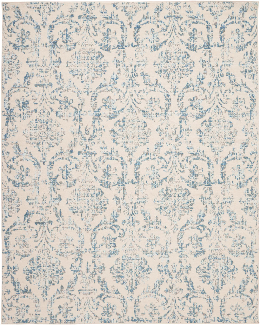 Ivory/Blue Damask Area Rug N6289