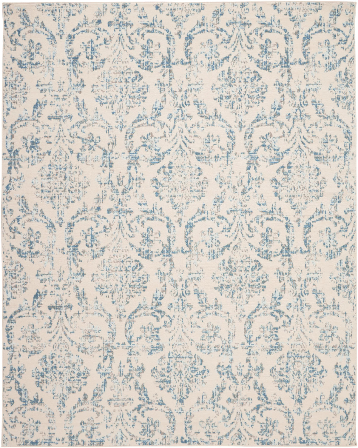 Ivory/Blue Damask Area Rug N6289