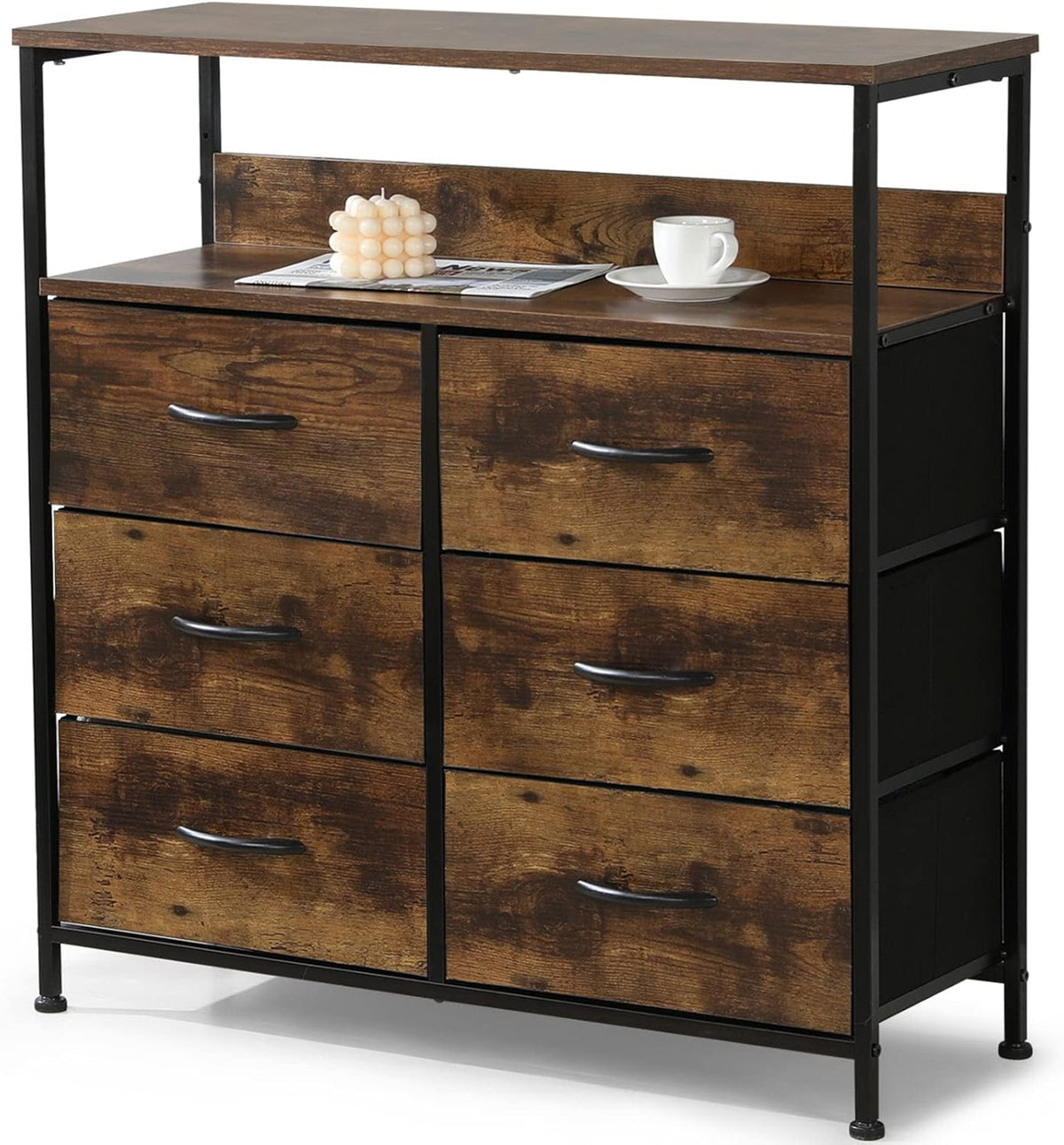 9 Drawer Fabric Dresser with Wooden Top L23402