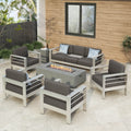 Light Gray and Gray 7 Seater Aluminum Chat Set with Fire Pit A630