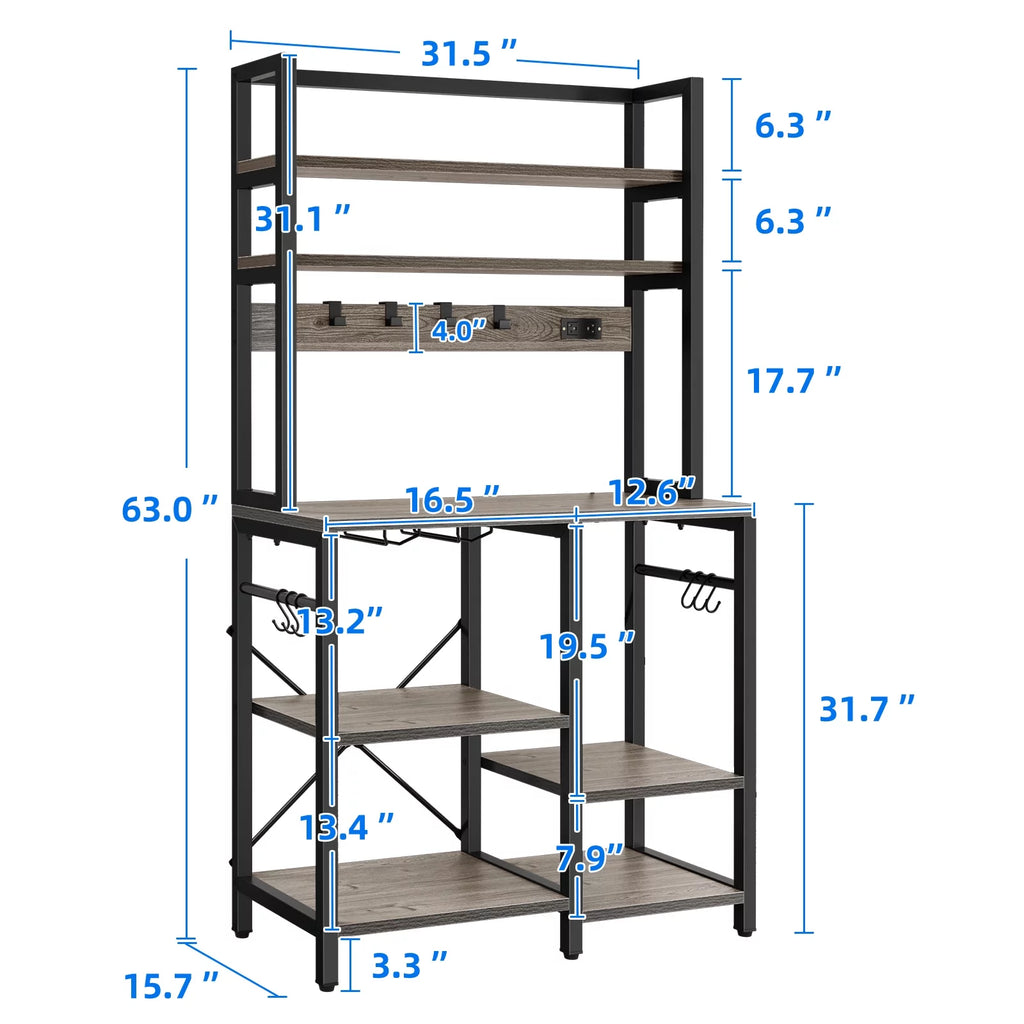 5 Tier Kitchen Bakers Rack with Power Outlet and Wine Rack Y86975