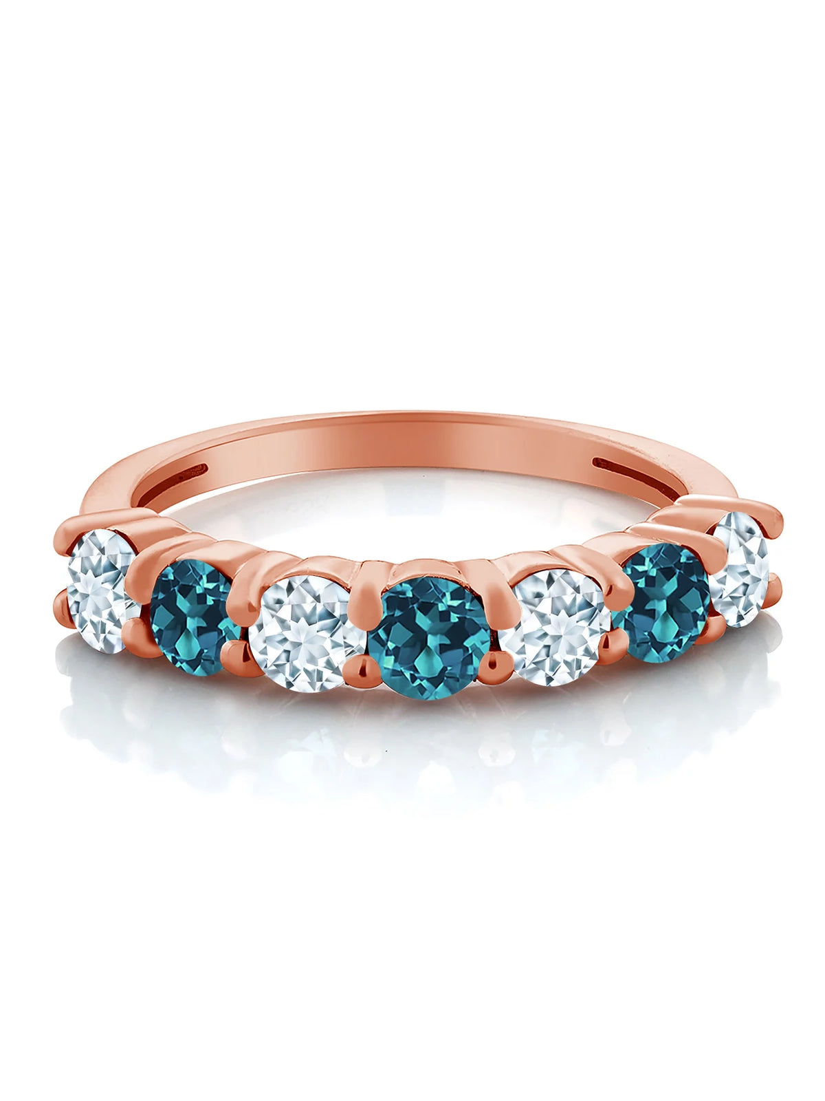 18K Rose Gold Plated Silver Sky Blue Aquamarine London Blue Topaz Ring K9371