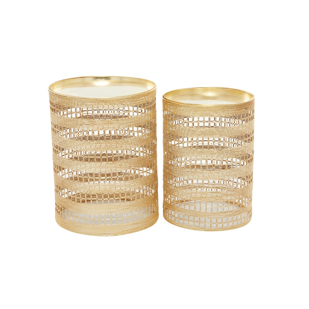 Gold Metal Round Accent Table Set of 2 S1856
