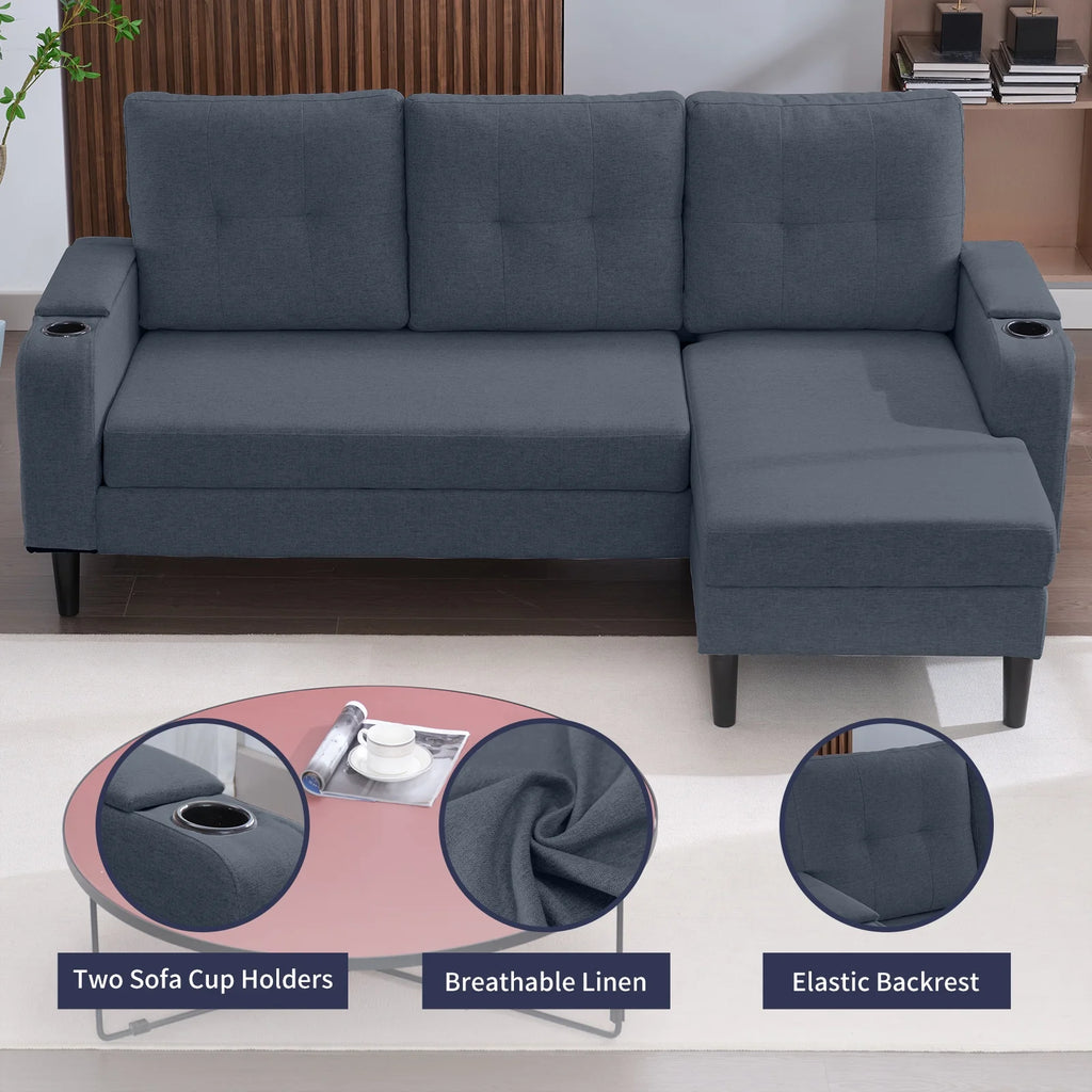 Dark Grey L-Shape Sleeper Sofa with Storage Armrest R769618