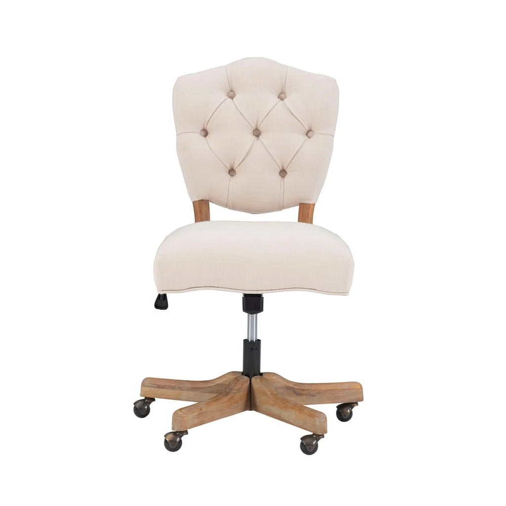 Beige Wood Upholstered Swivel Office Chair Q20142