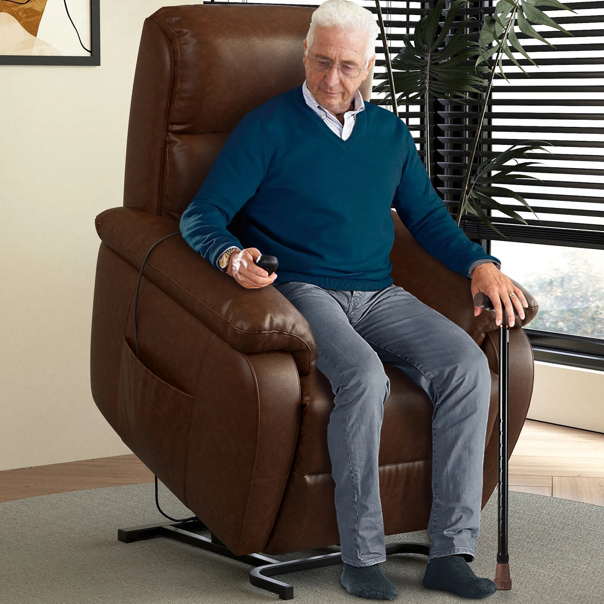 Brown PU Power Lift Recliner with Massage and Heat J6420