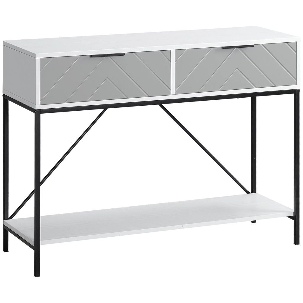 White Console Table with 2 Drawers and Open Shelf X811