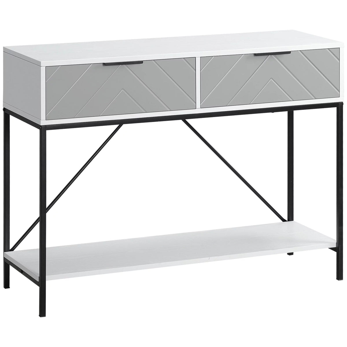 White Console Table with 2 Drawers and Open Shelf X811