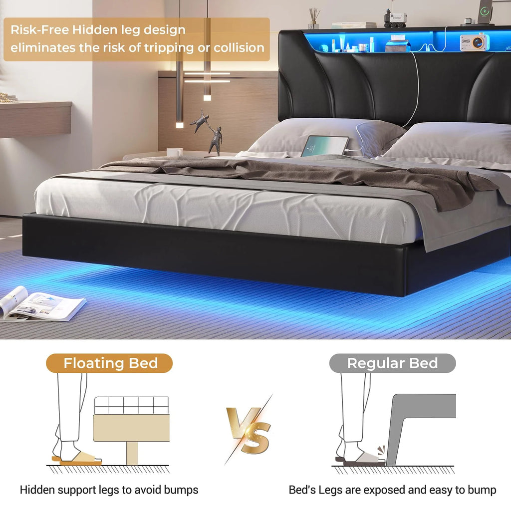Queen Size Black Upholstered Platform Bed with Storage Headboard U602168