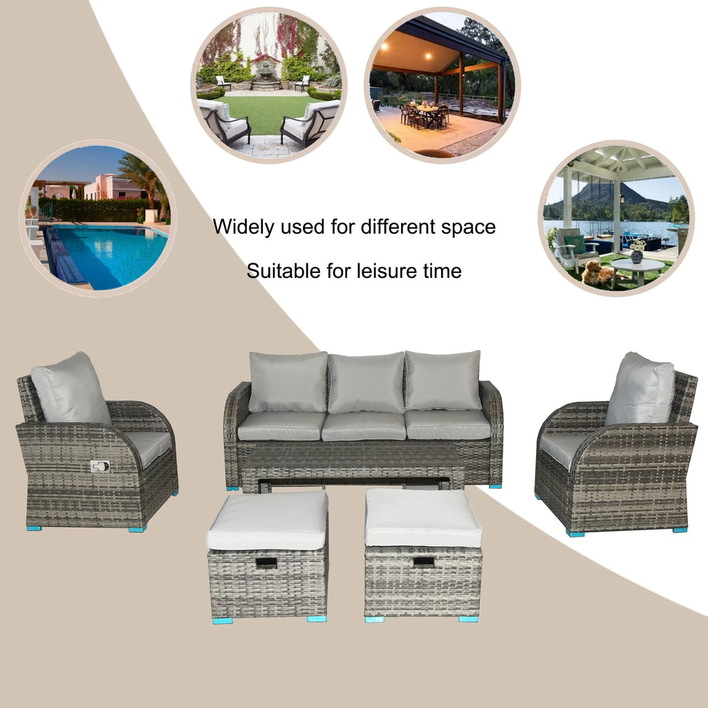 6 Piece Rattan Outdoor Sectional Seating Group with Cushions N384