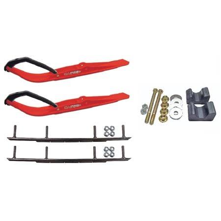Red Snowmobile Skis with 10 inch Round Bars Complete Kit P564