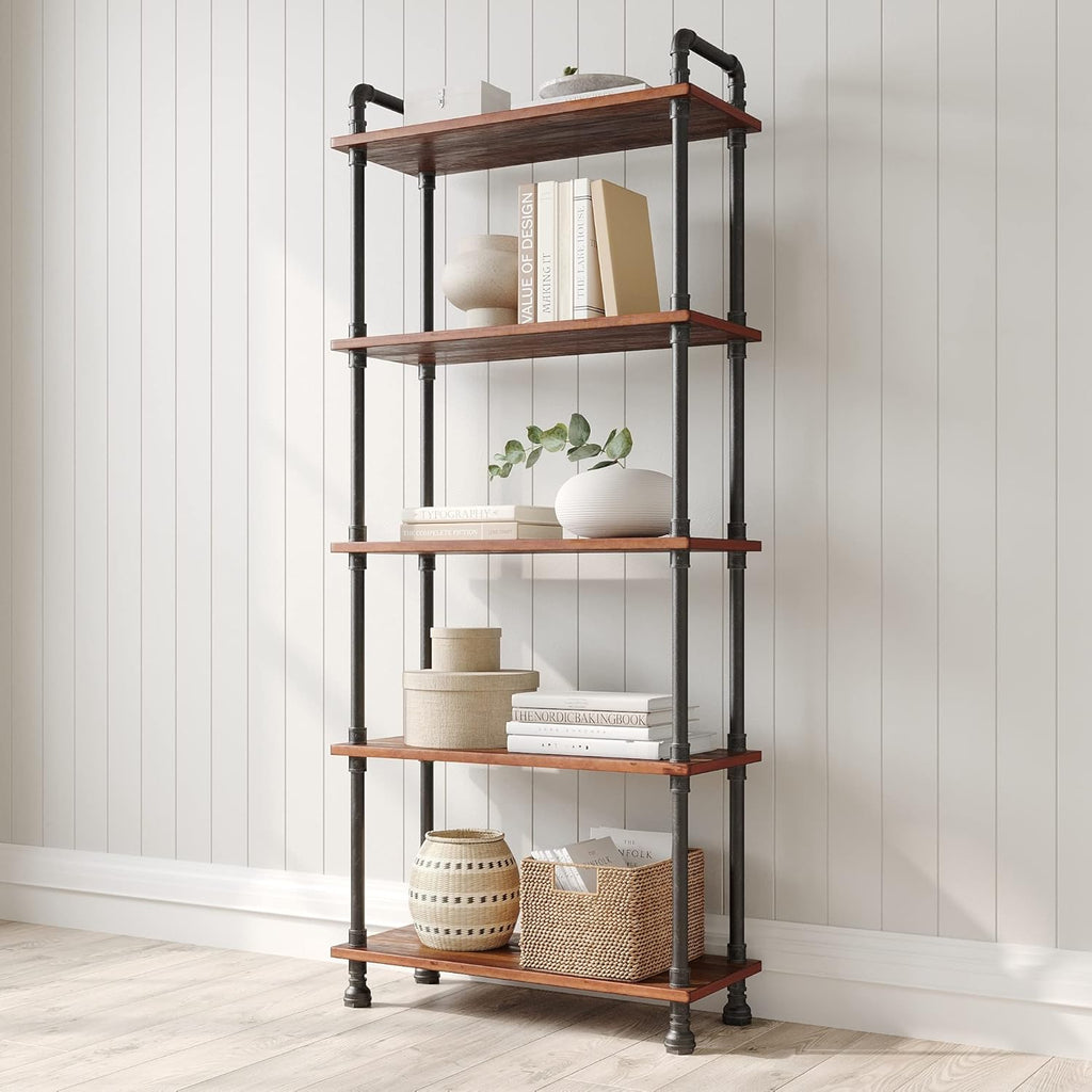 5-Tier Pine and Metal Etagere Bookcase M4395