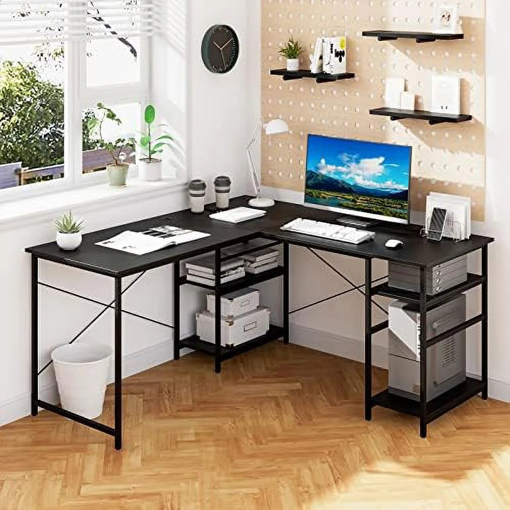 L Shaped Wooden Desk with Shelves F519