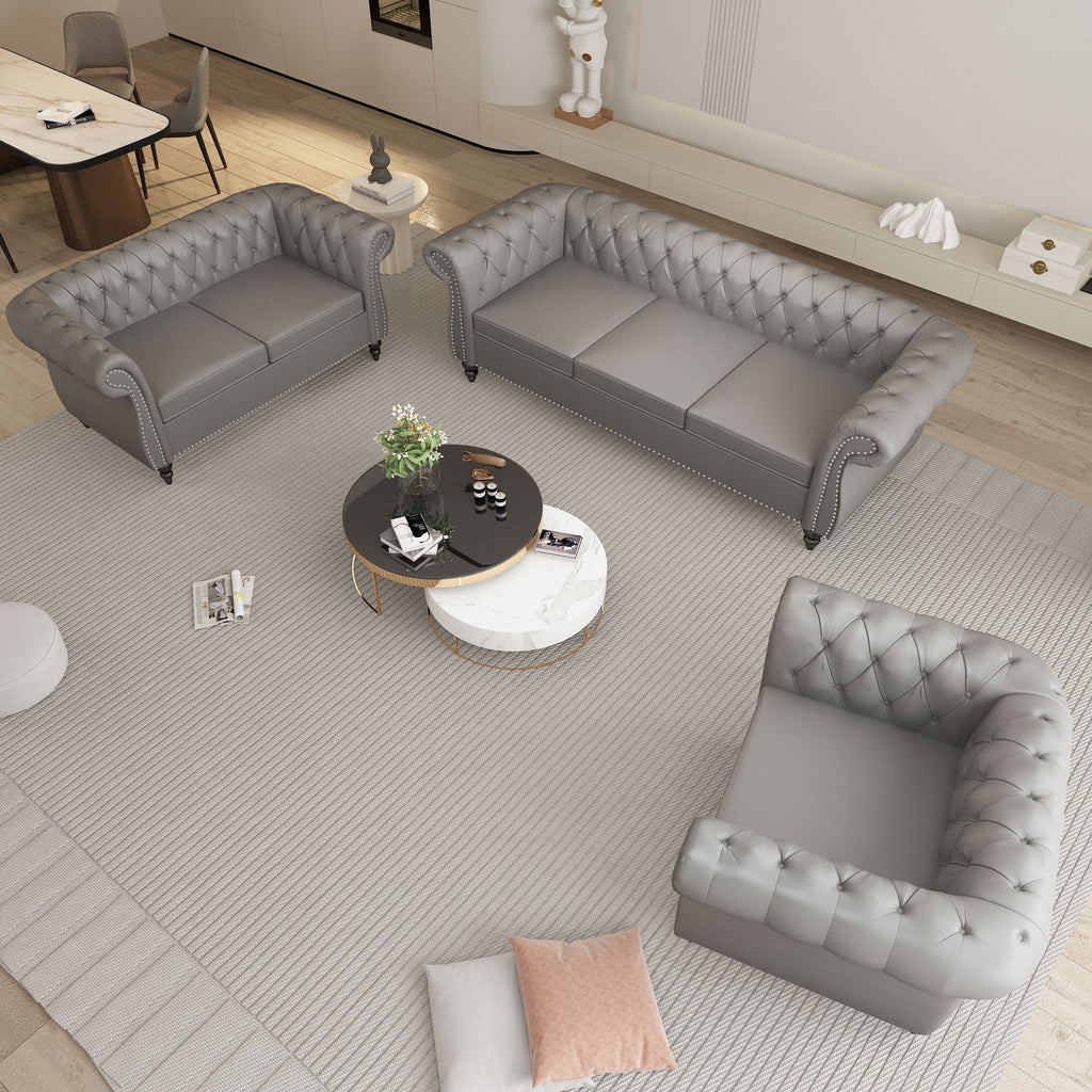 Gray 3 Piece Faux Leather Sofa Set J5569