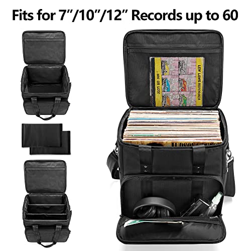 Vinyl Record Carrying Bag with Dividers Holds up to 60 LP Records D443