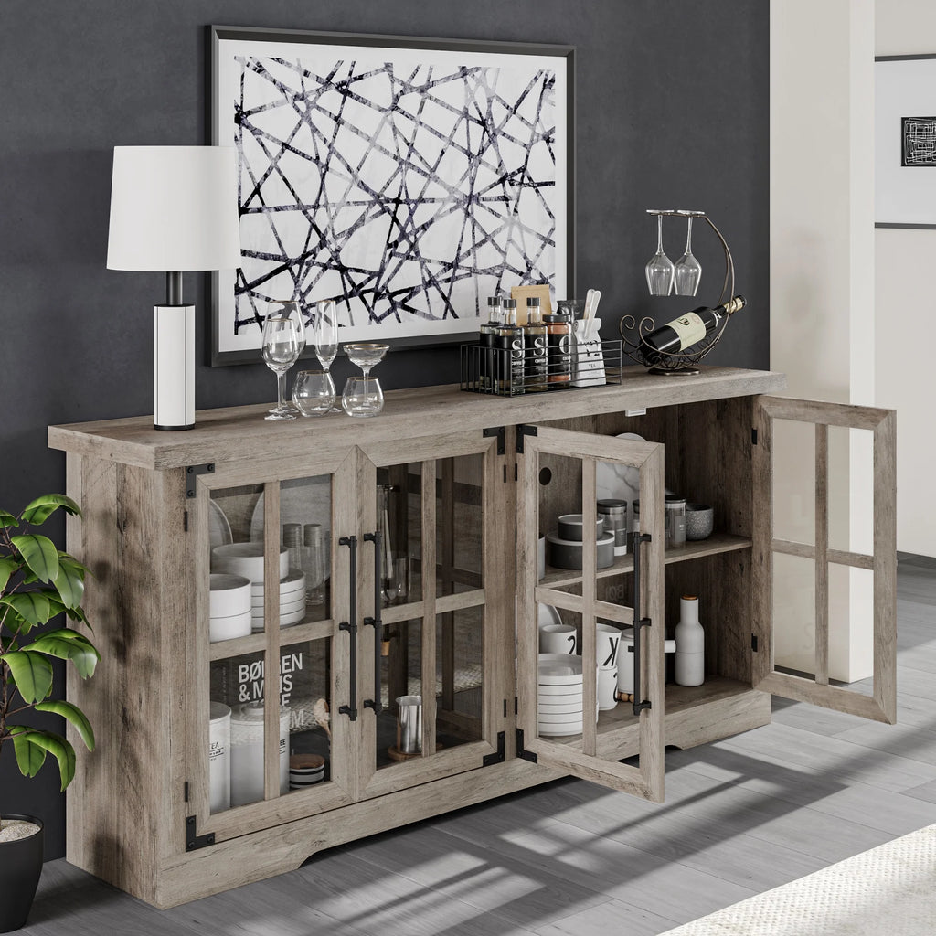 63" Rustic Grey Buffet Sideboard Cabinet with Storage I33028
