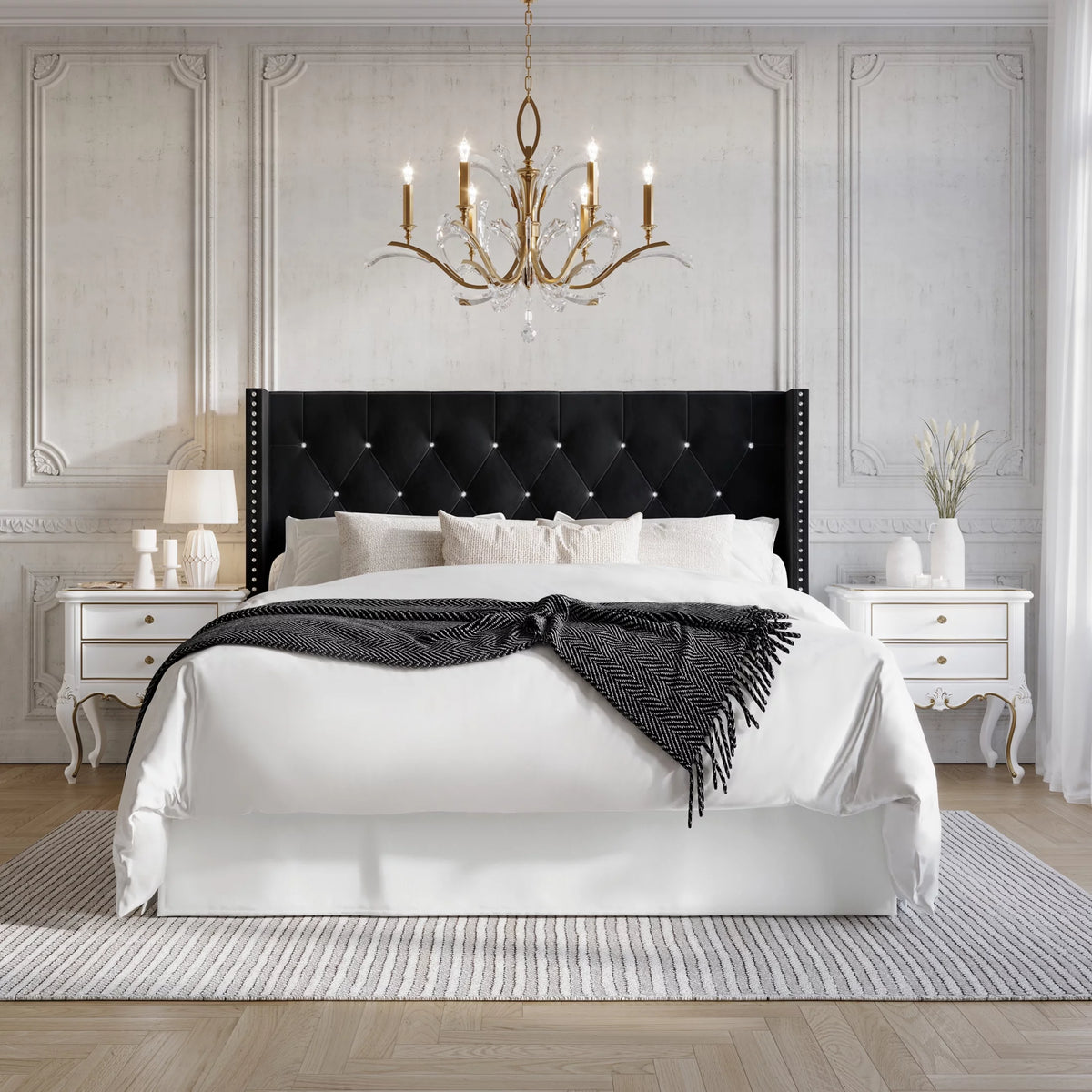 Black Velvet Upholstered Bed A713
