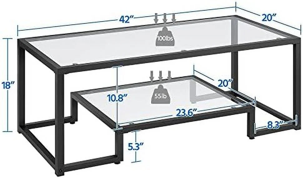 Tempered Glass Coffee Table Set of 3 Pieces Black R126